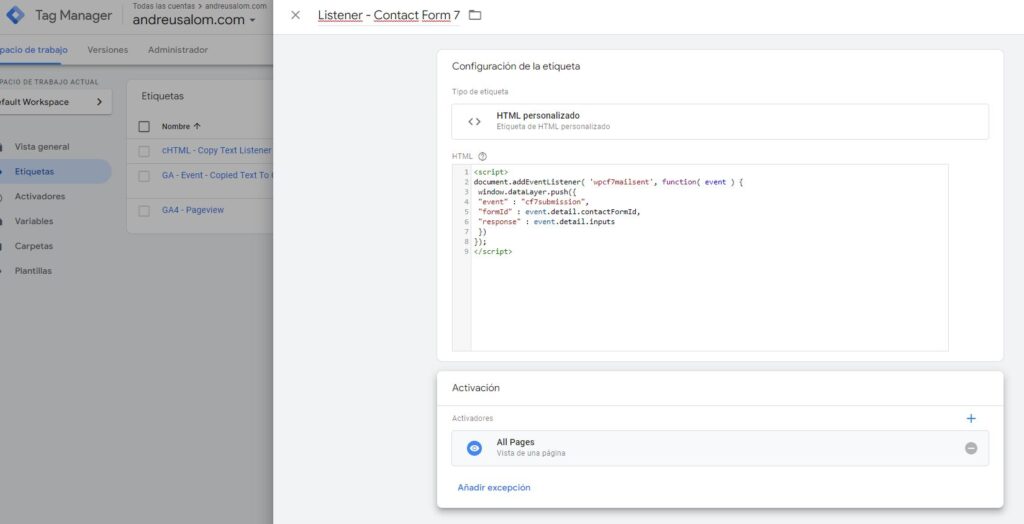 script escucha para contact form en tag manager